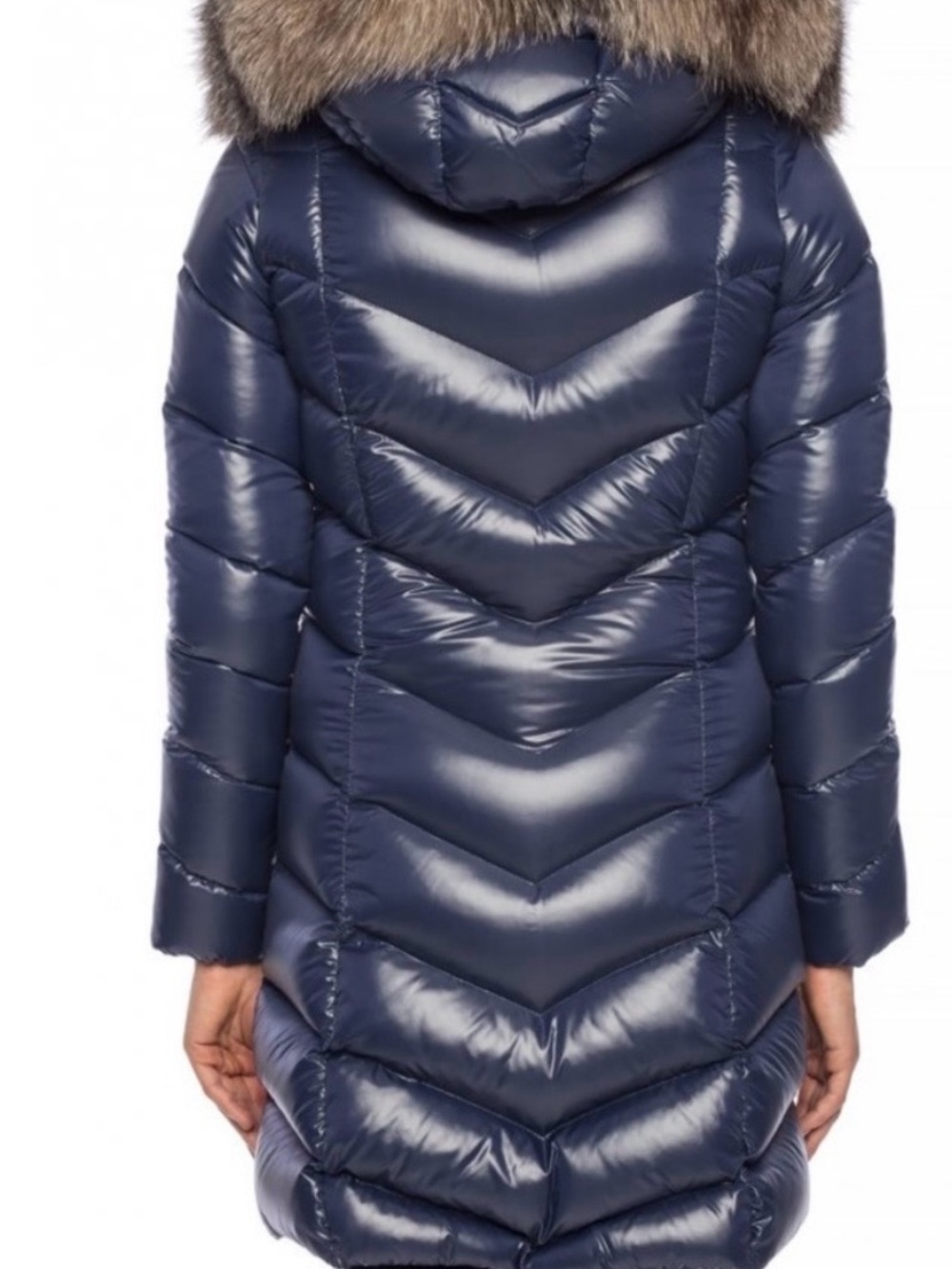 Moncler Women's Dark Blue Down Puffer Coat with Fur Trim - Picture 3 of 6